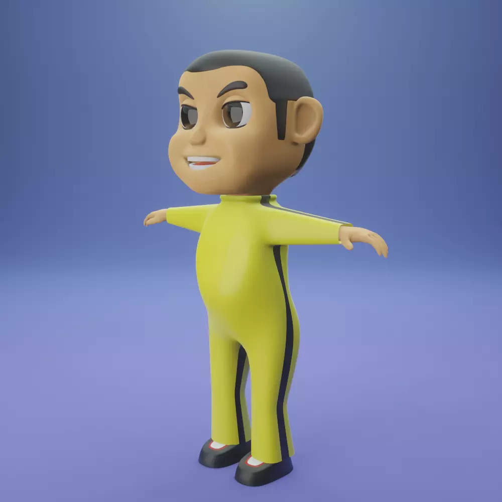 Boy Child in Bruce Lee suit Cute Character Cartoon 3D Model 3D model_0