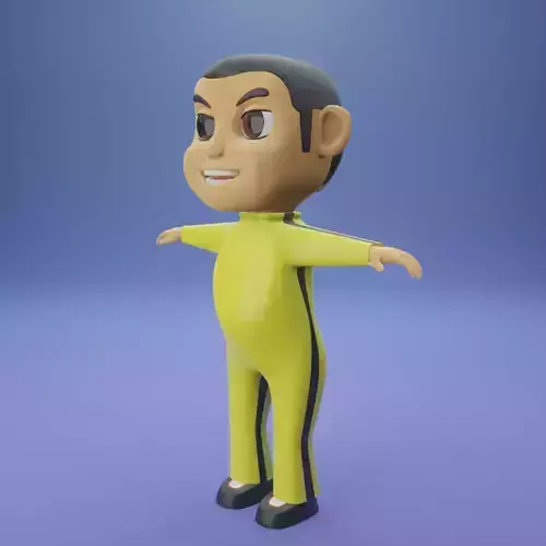 Boy Child in Bruce Lee suit Cute Character Cartoon 3D Model