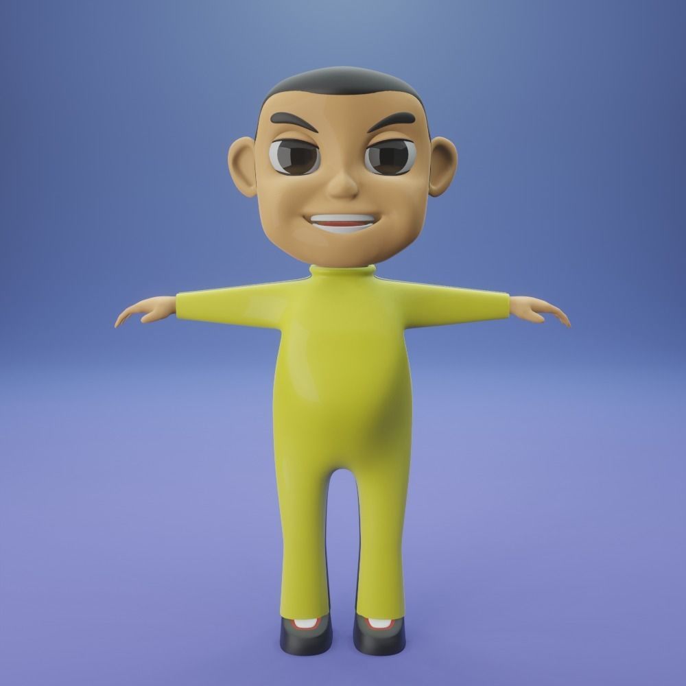 Boy Child in Bruce Lee suit Cute Character Cartoon 3D Model 3D model_3