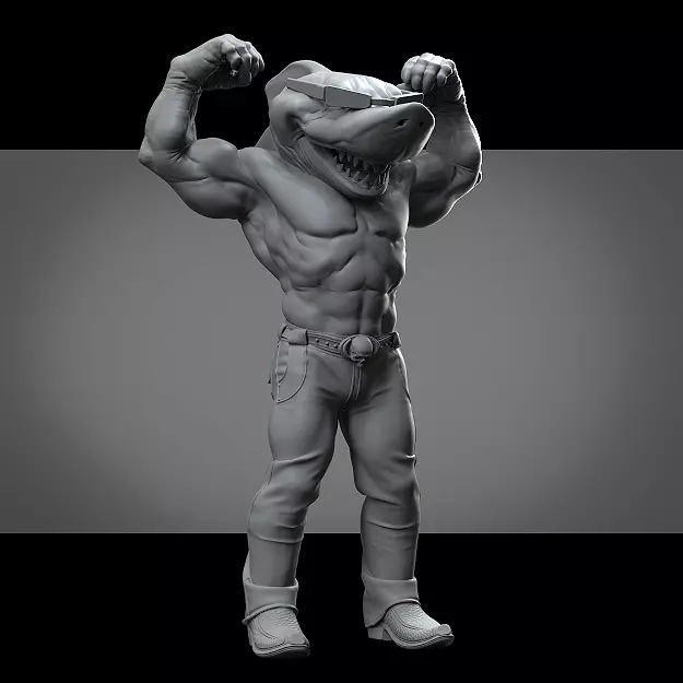 Flexing Cool Cowboy Shark 3D print model_0