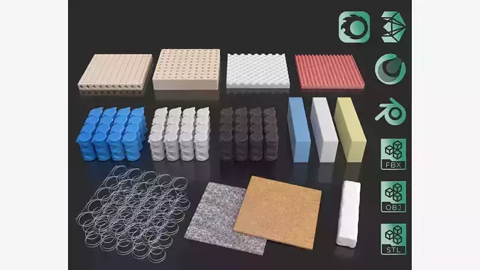 Mattress elements parts editable pack collection 3D model