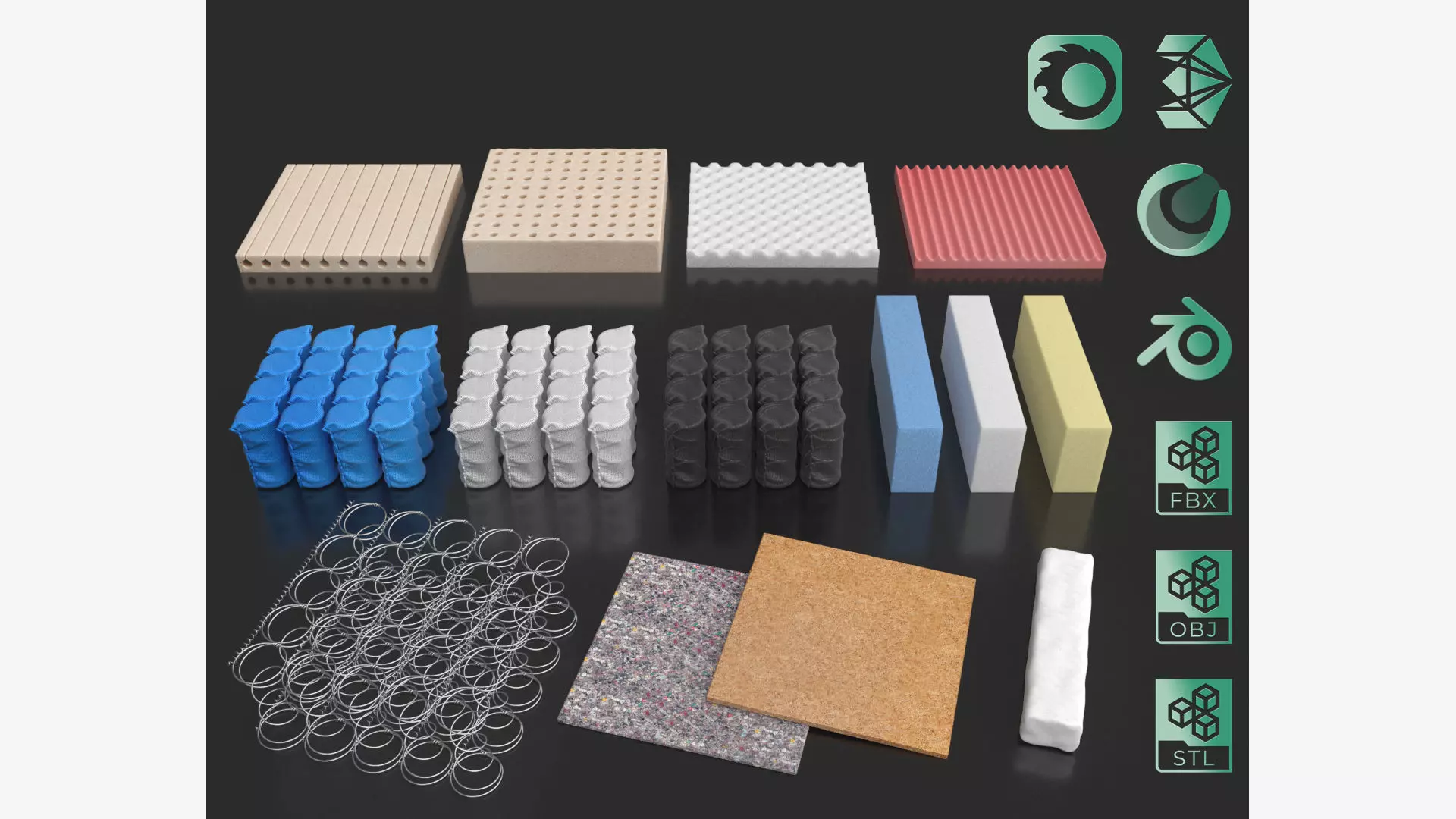 Mattress elements parts editable pack collection 3D model_0