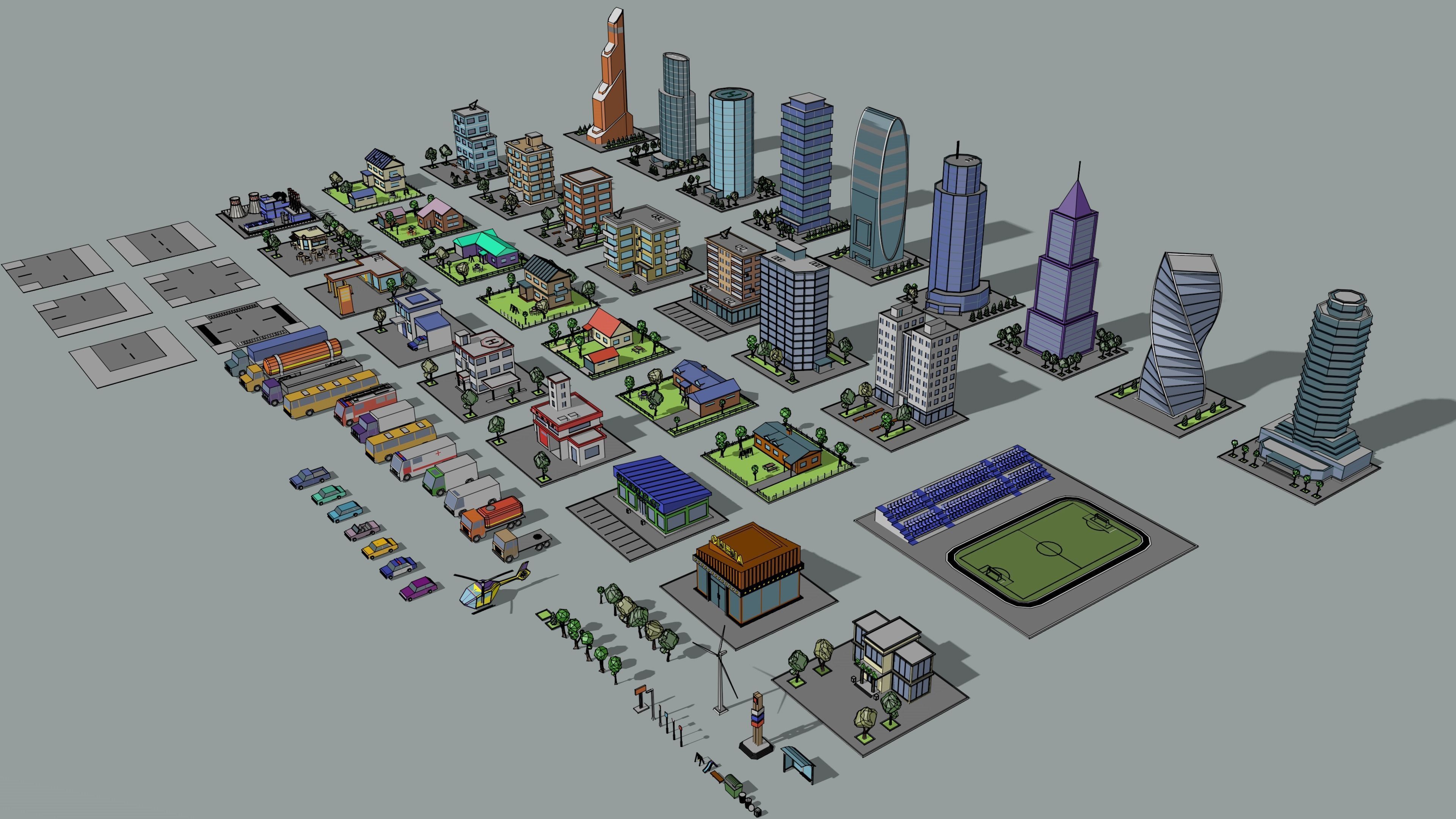 Cartoon low-Poly metropolis Low-poly 3D model_2