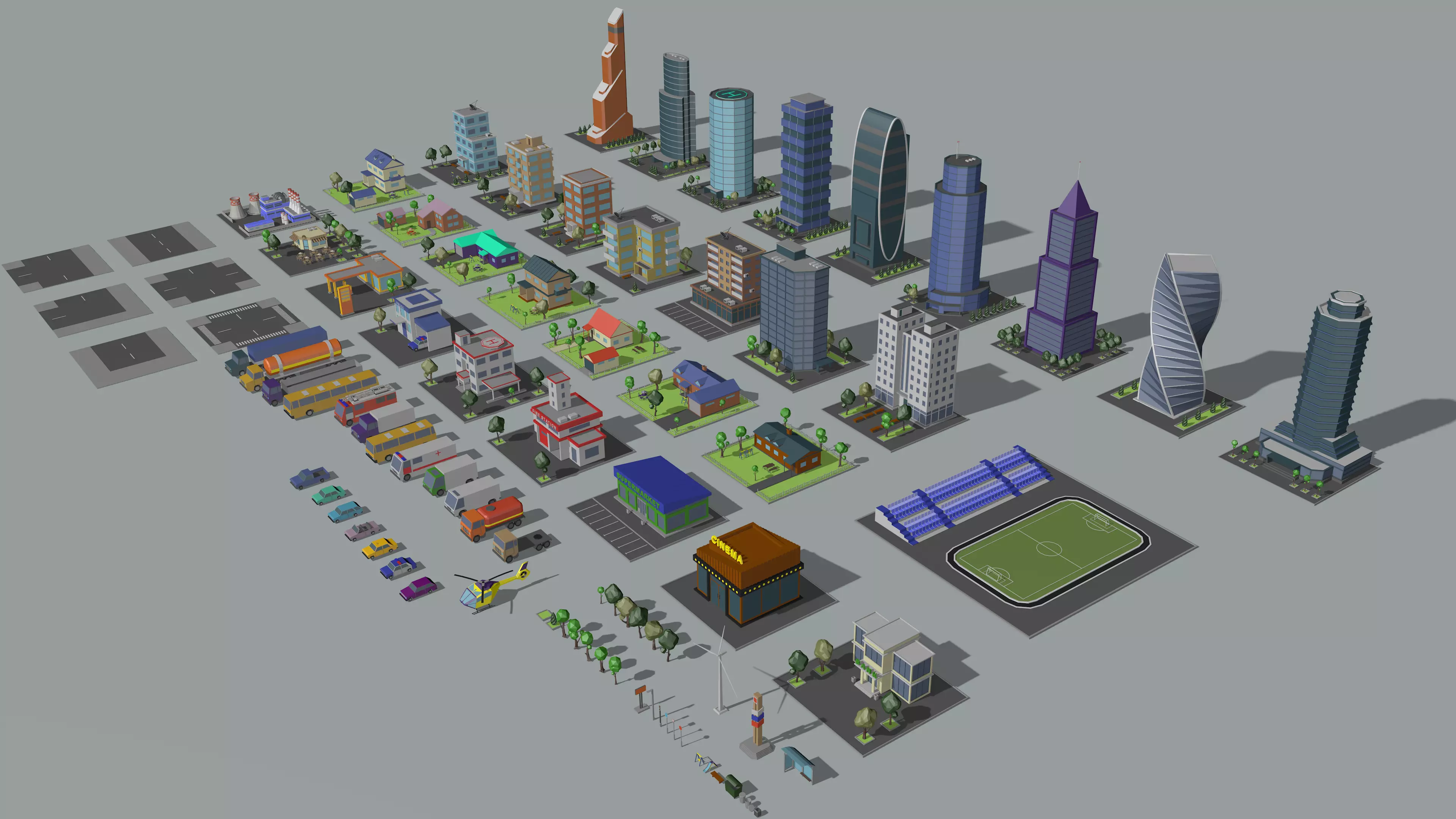 Cartoon low-Poly metropolis Low-poly 3D model_0