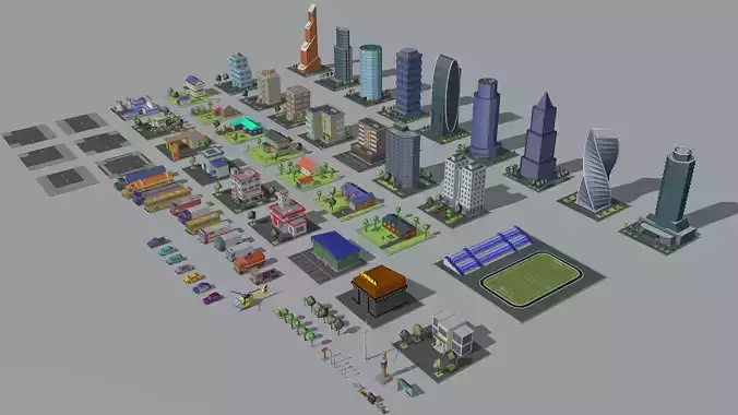 Cartoon low-Poly metropolis Low-poly 3D model Cartoon low-Poly metropolis Low-poly 3D model