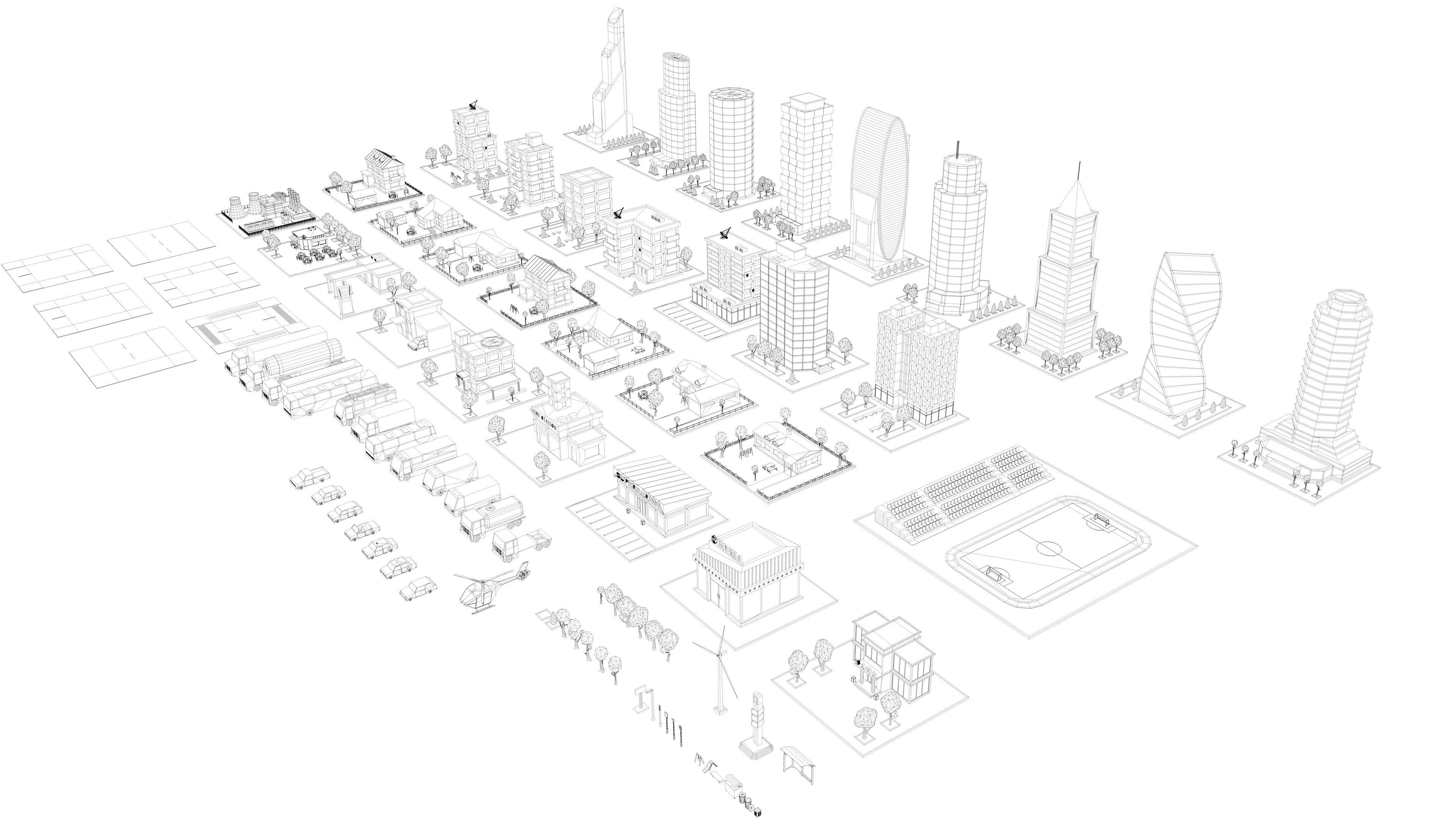 Cartoon low-Poly metropolis Low-poly 3D model_1