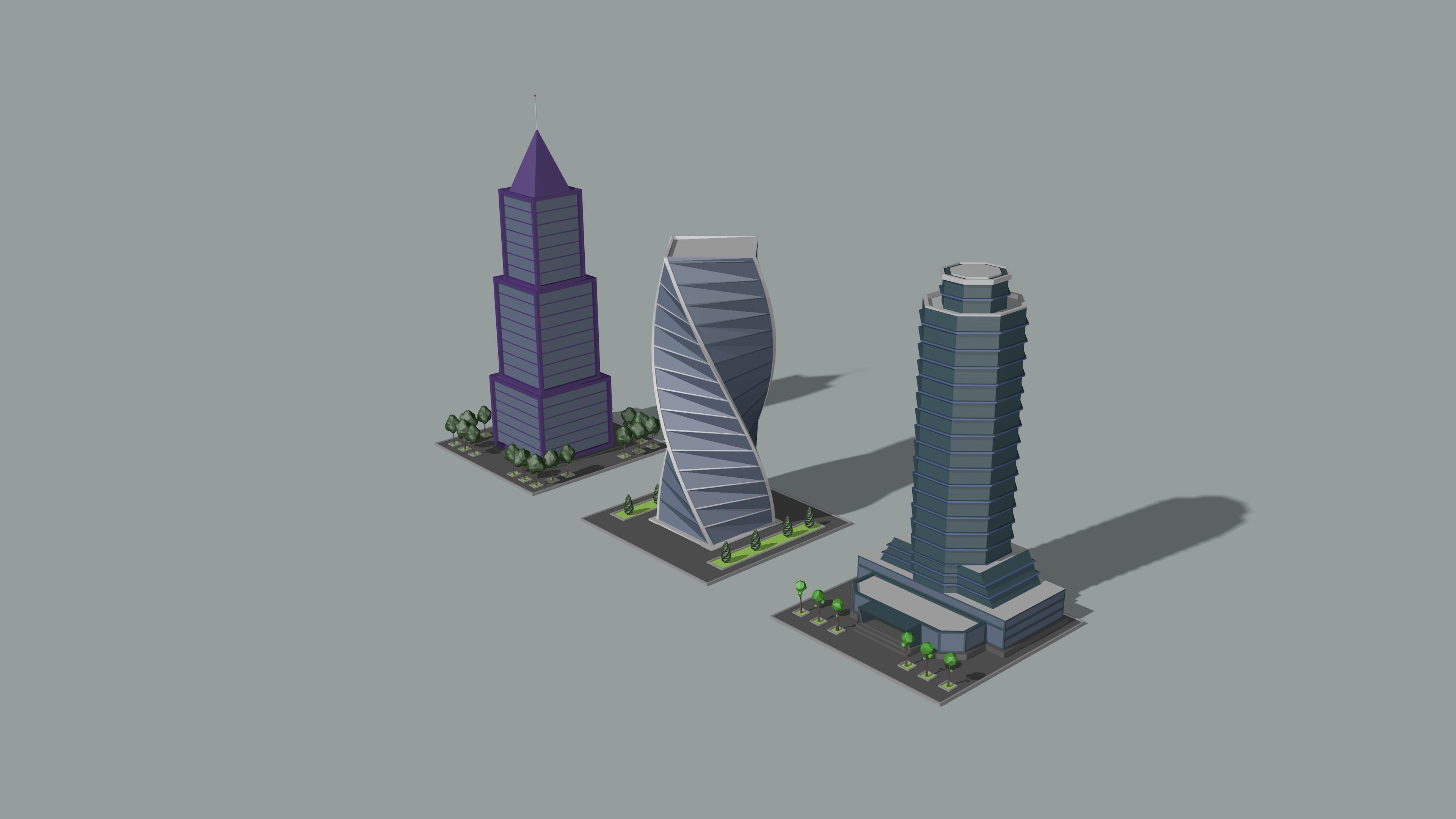 Cartoon low-Poly metropolis Low-poly 3D model_15