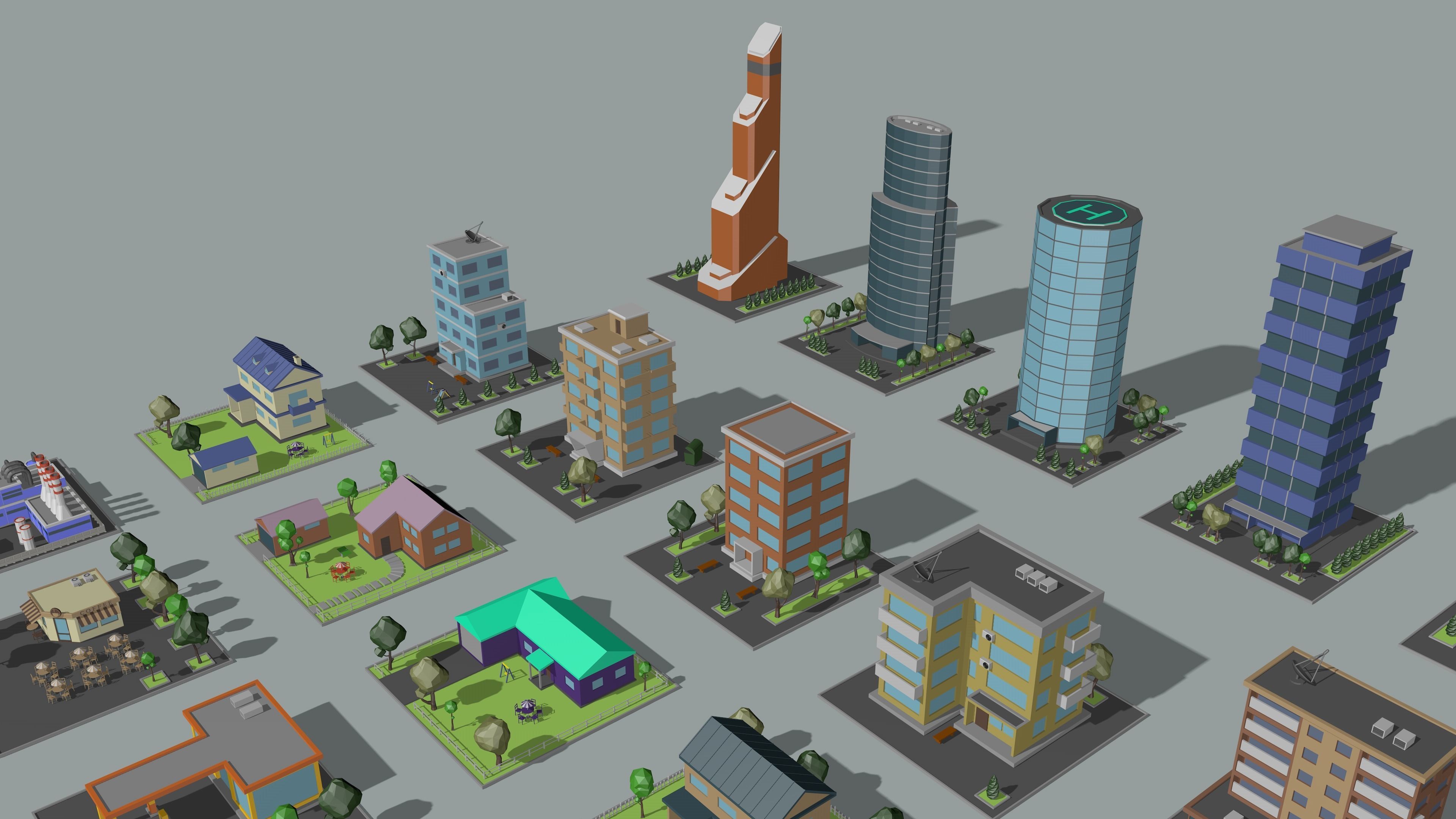 Cartoon low-Poly metropolis Low-poly 3D model_4