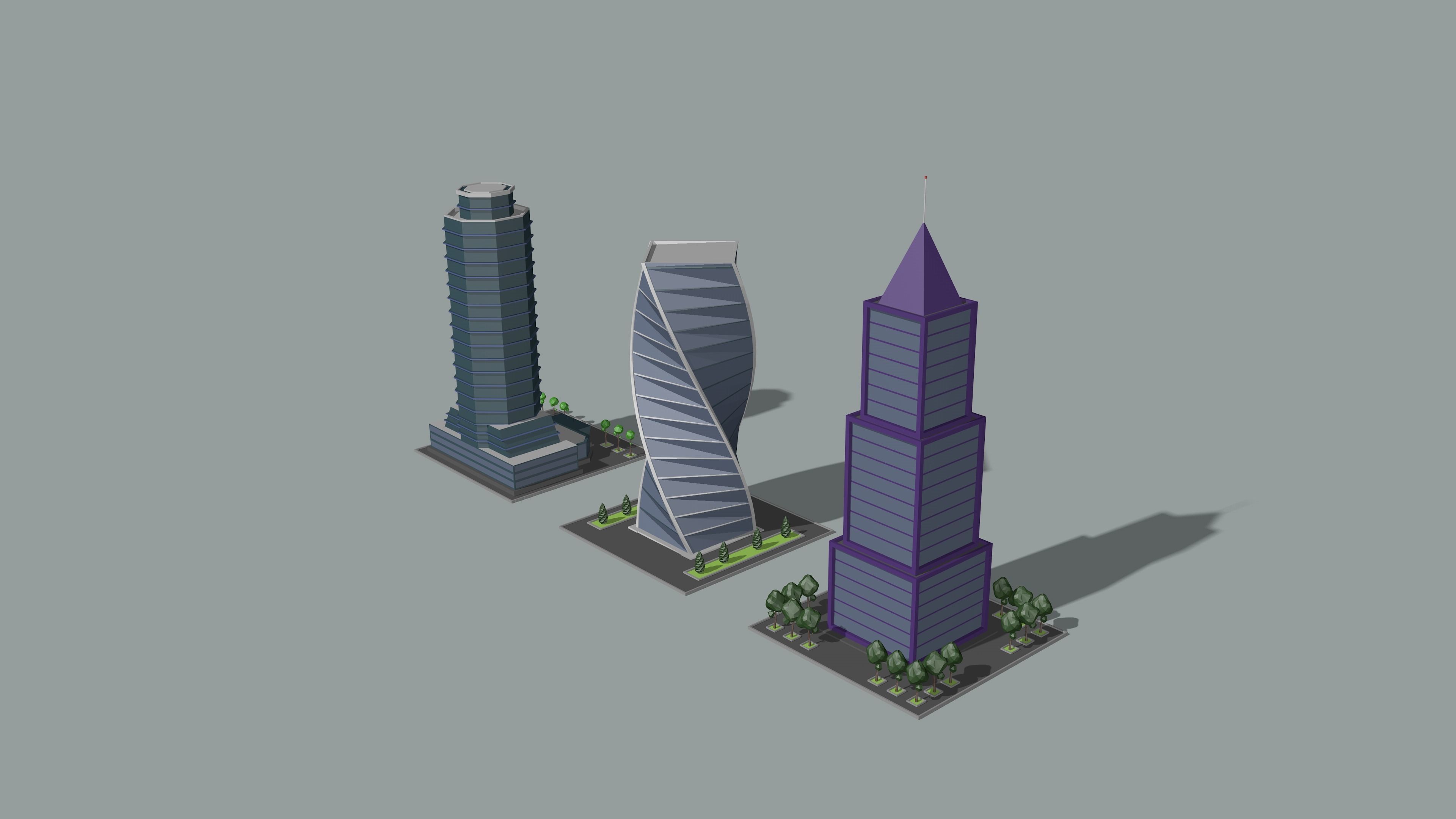 Cartoon low-Poly metropolis Low-poly 3D model_16