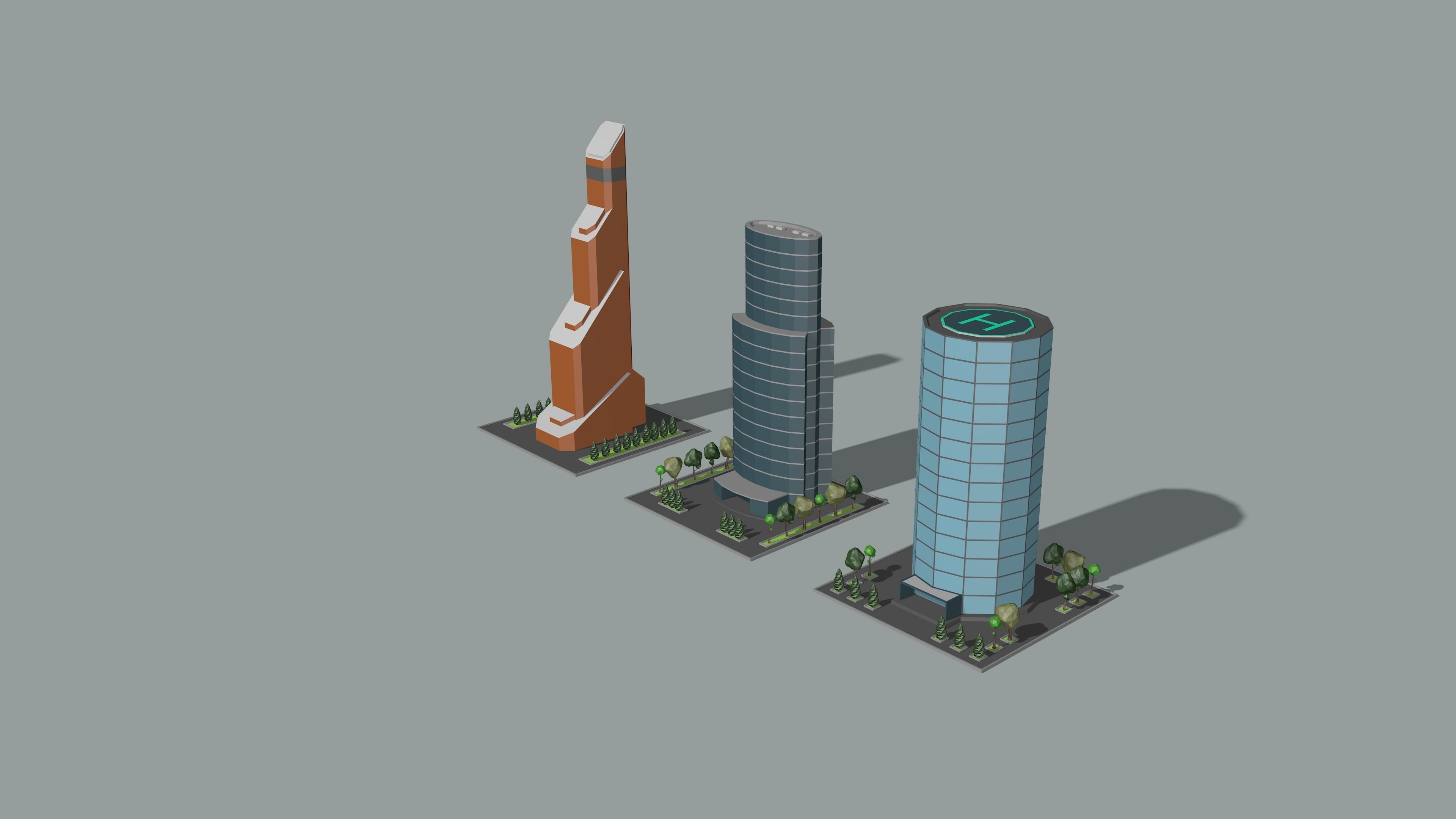 Cartoon low-Poly metropolis Low-poly 3D model_11