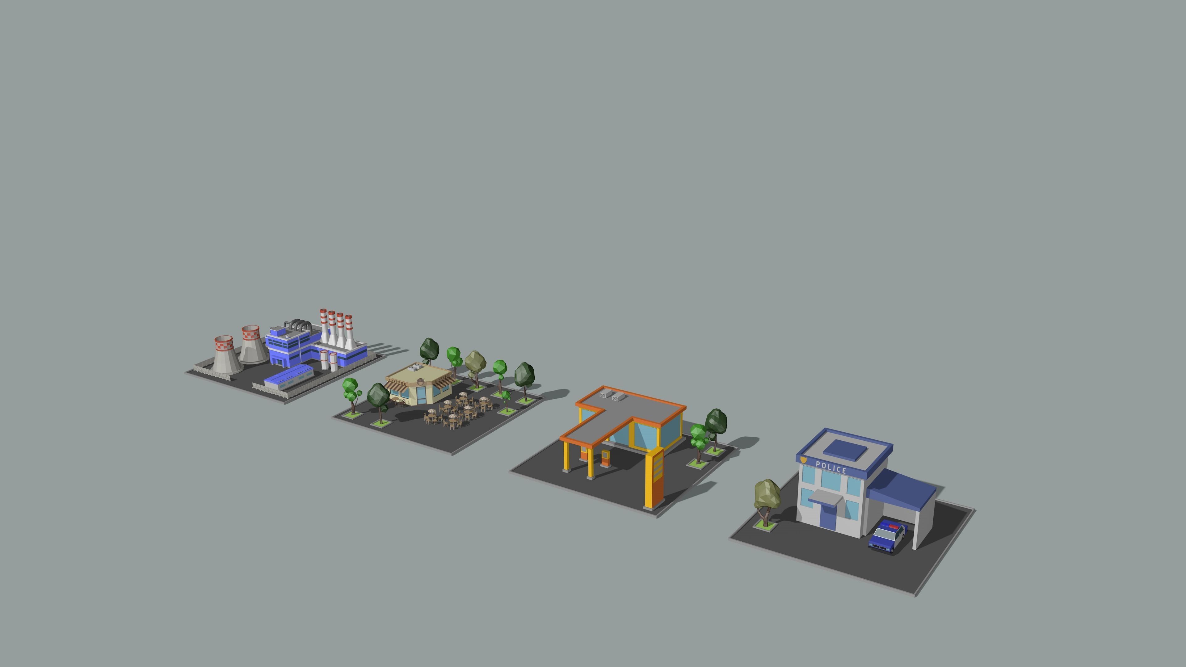 Cartoon low-Poly metropolis Low-poly 3D model_26