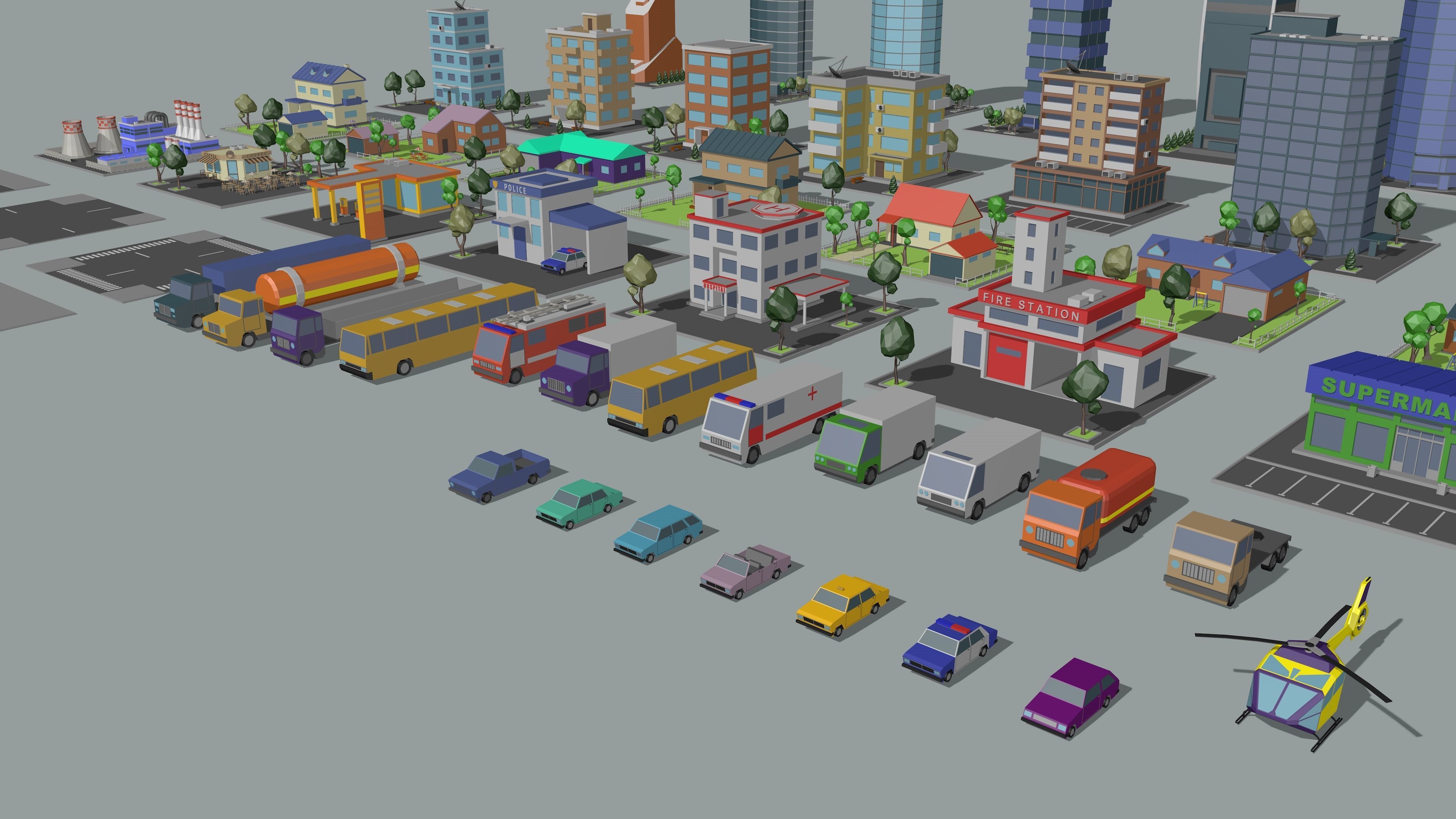 Cartoon low-Poly metropolis Low-poly 3D model_8