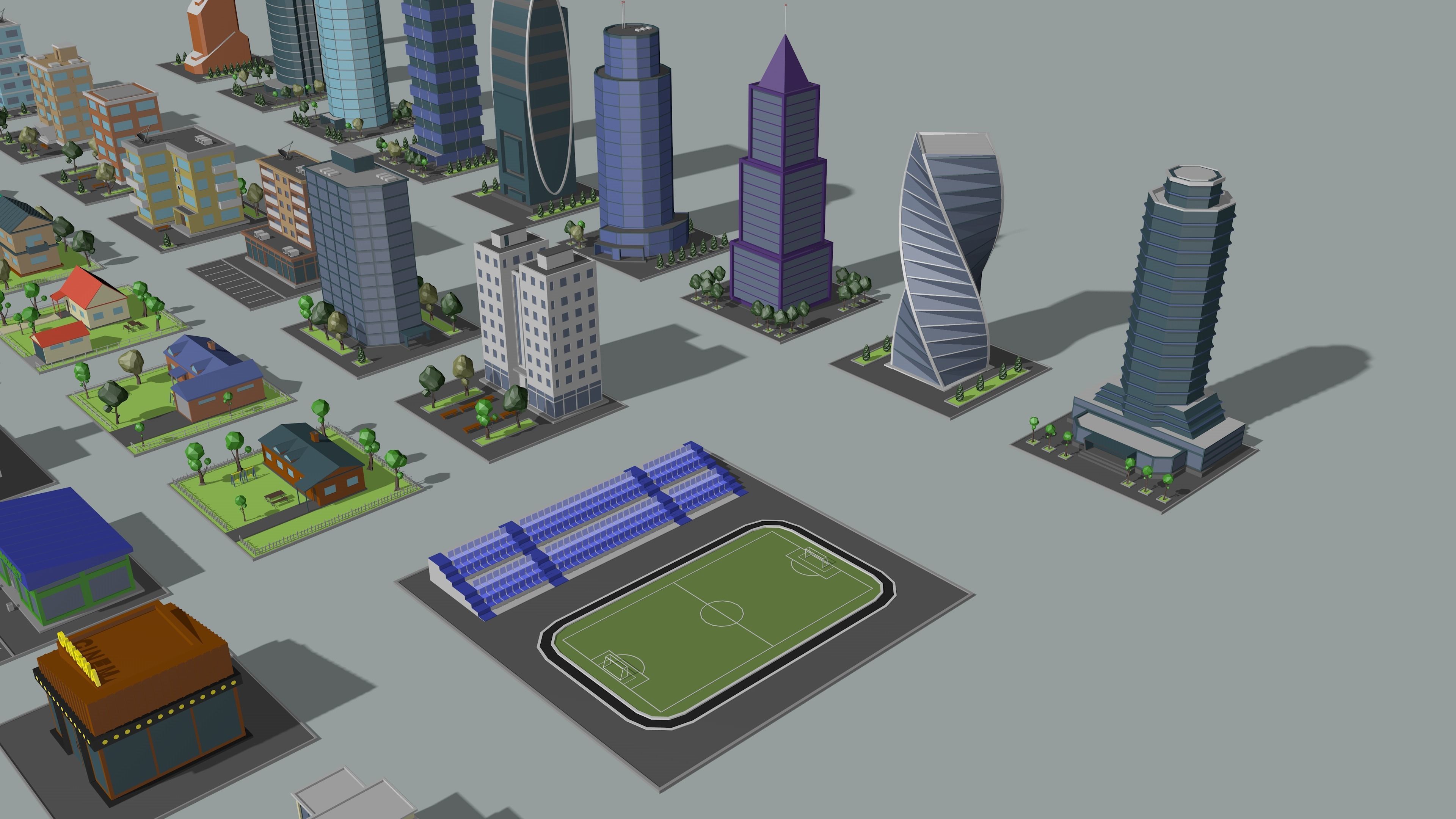 Cartoon low-Poly metropolis Low-poly 3D model_5