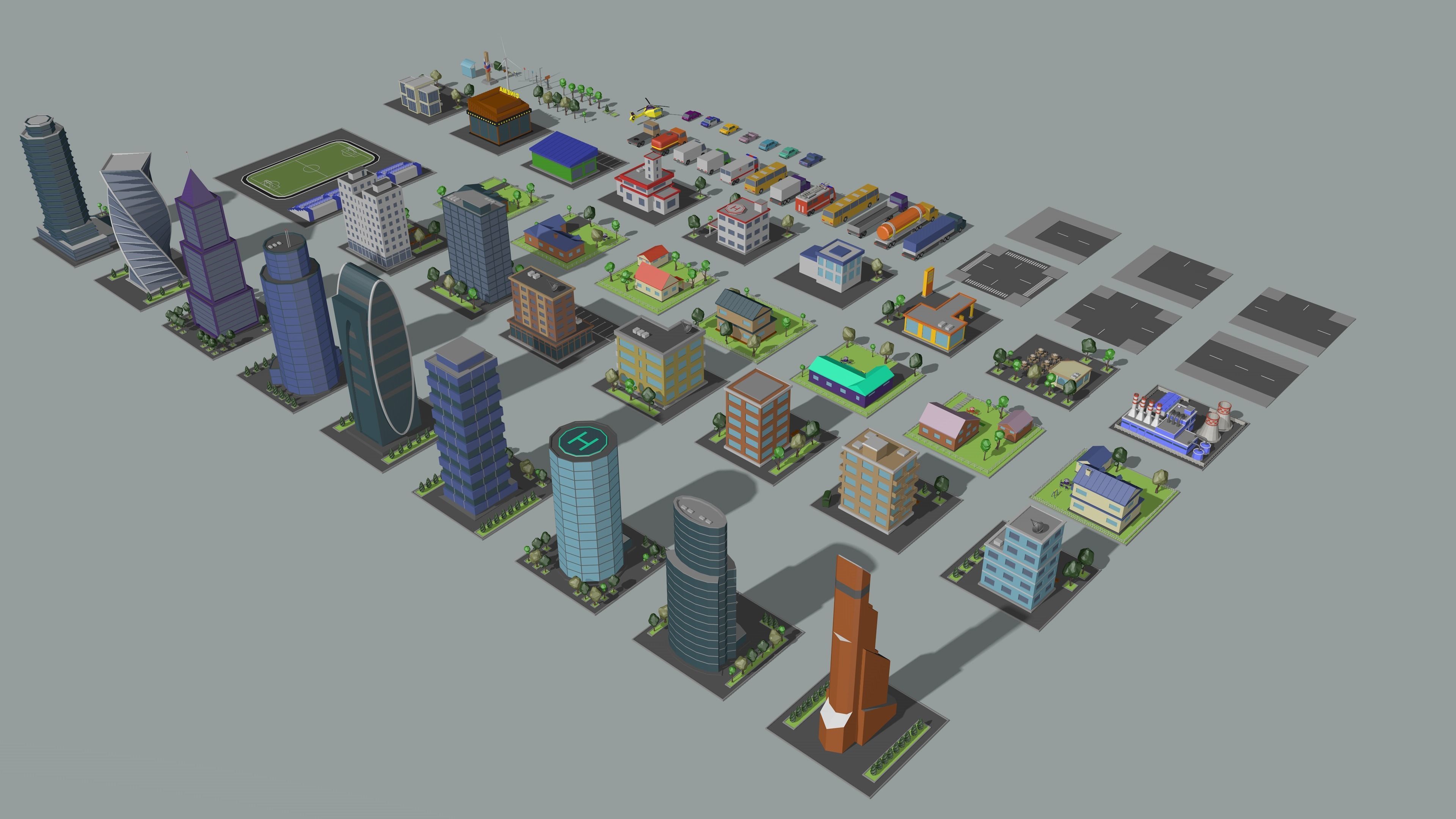 Cartoon low-Poly metropolis Low-poly 3D model_3
