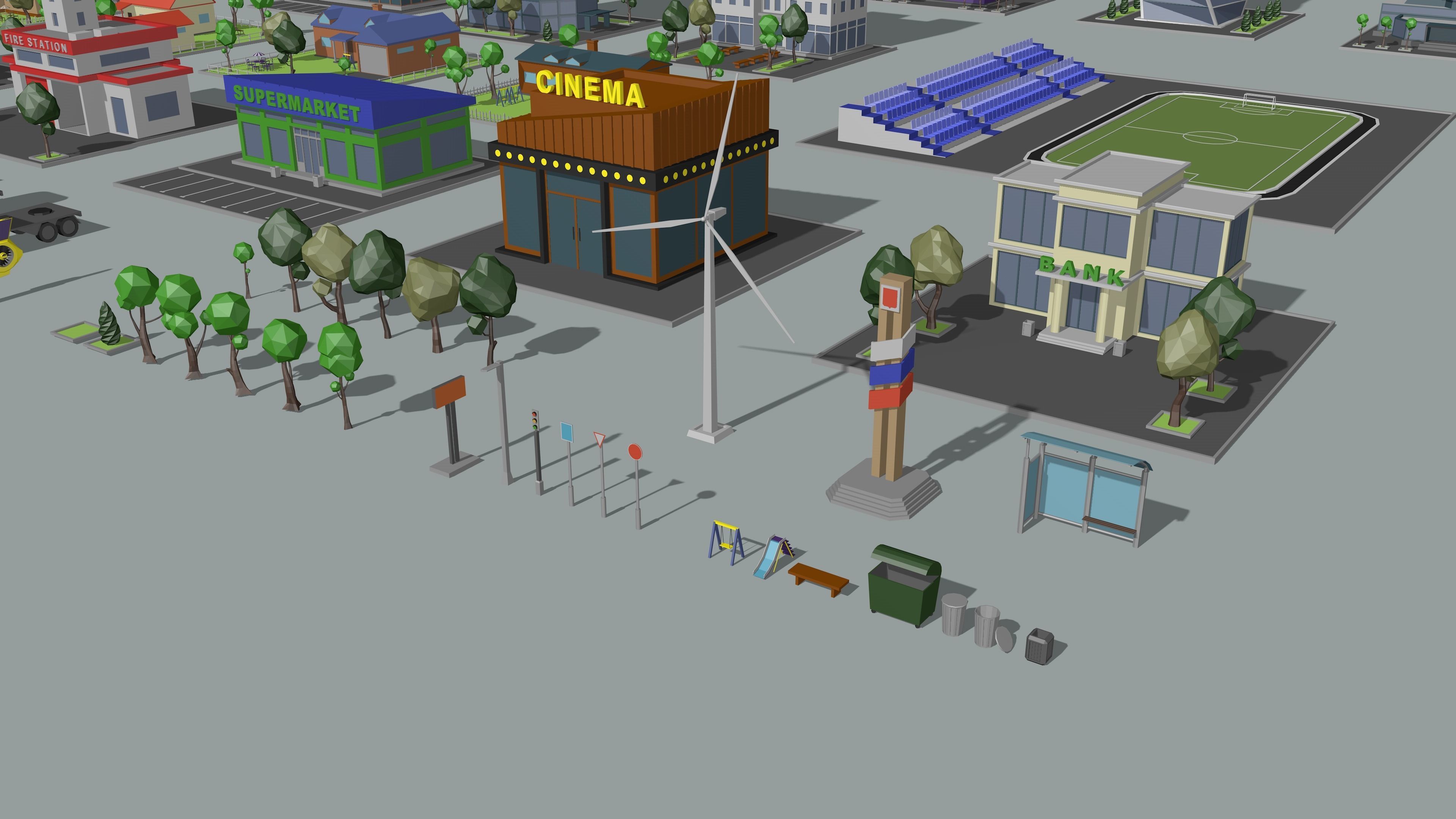 Cartoon low-Poly metropolis Low-poly 3D model_7