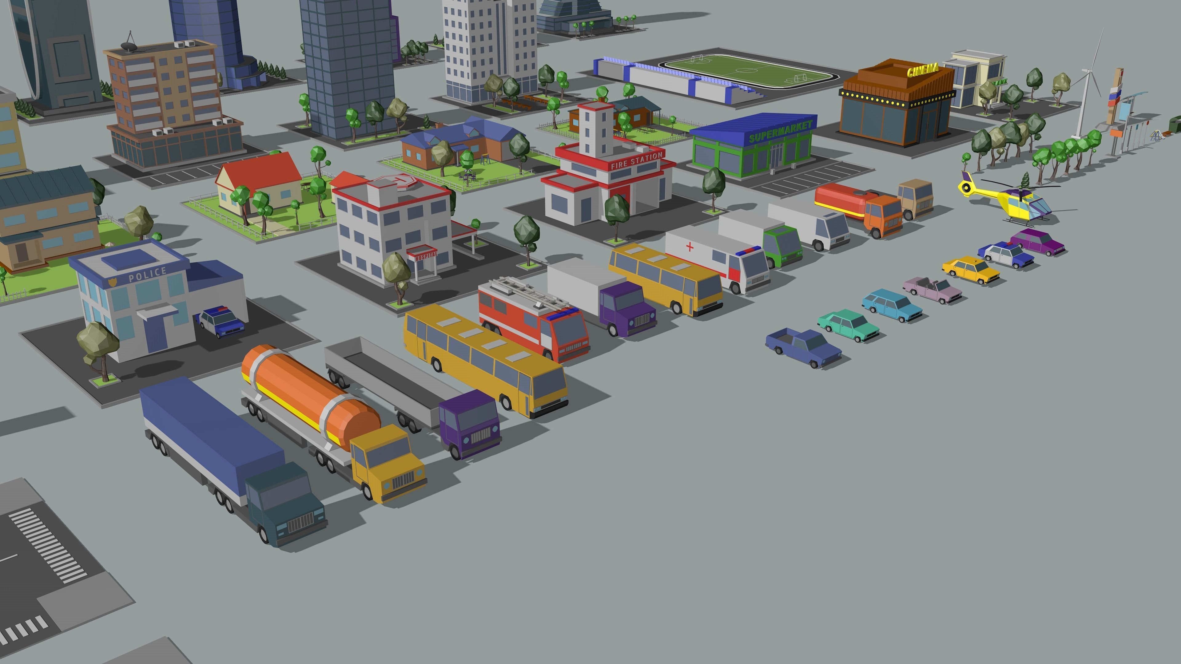 Cartoon low-Poly metropolis Low-poly 3D model_9