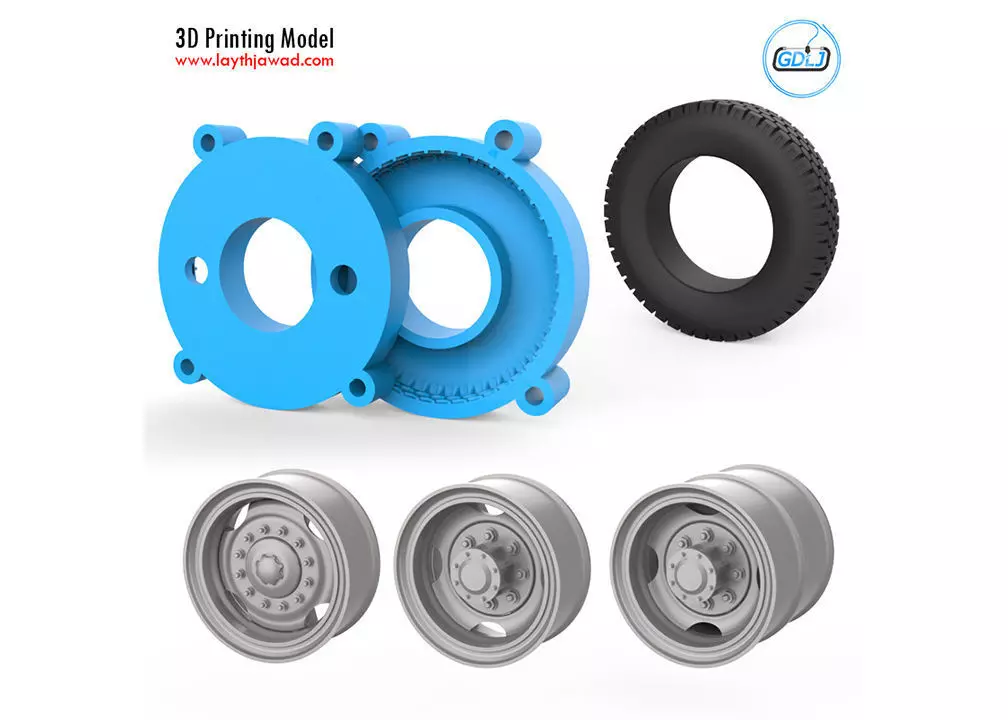 Truck Tire Mold With 3 Wheels 3D print model_0