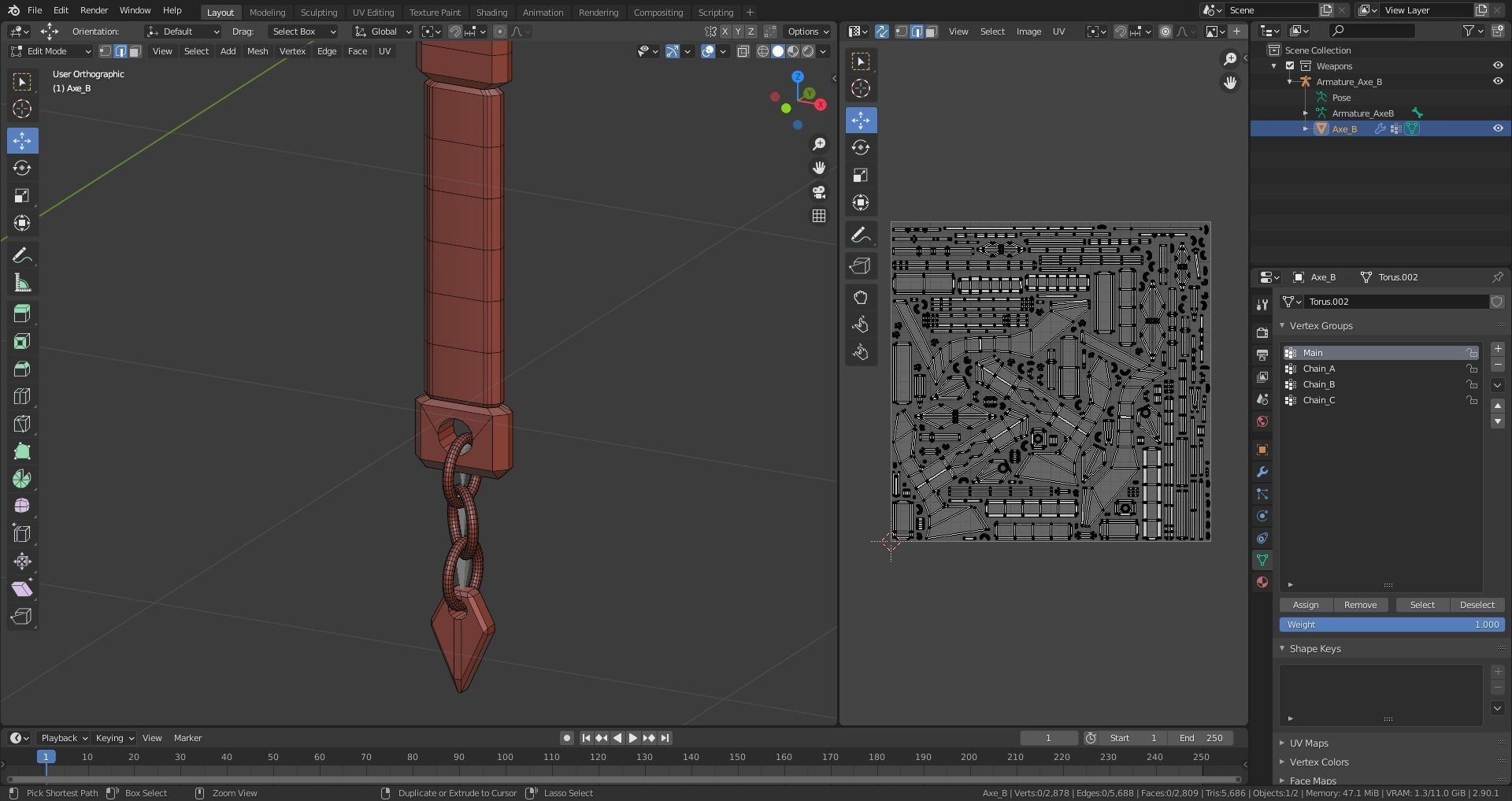 Medieval Axe - One hand - Magic - Weapons Low-poly 3D model_13
