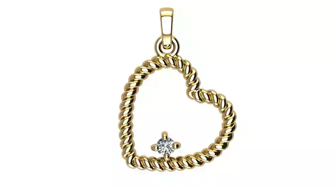 Turned Heart Cable Pendant with Diamonds