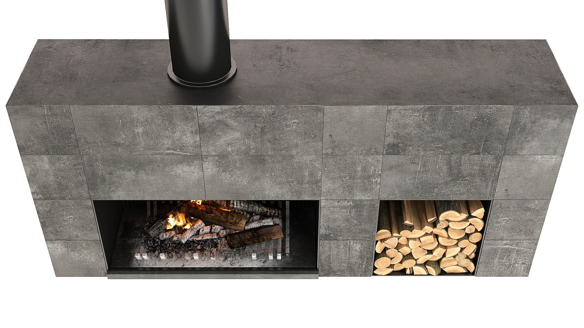 Fireplace modern with logs 3D model_11