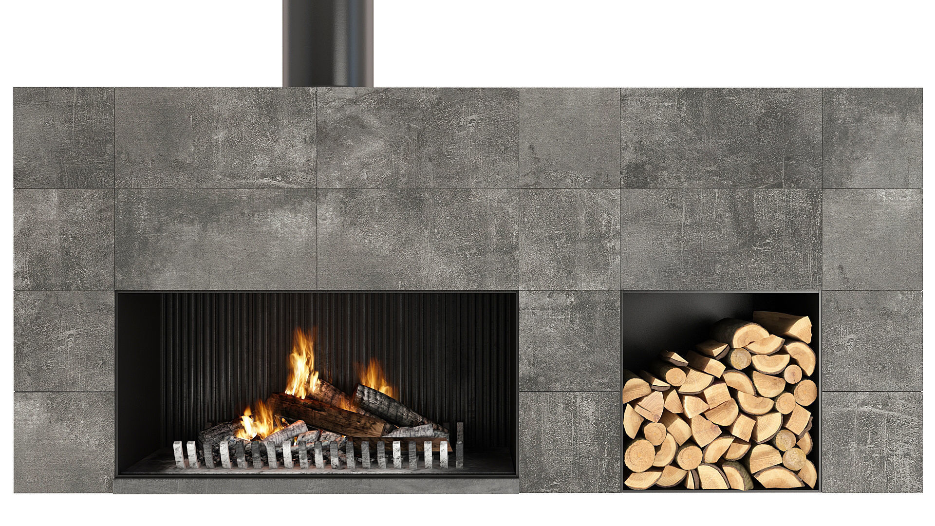 Fireplace modern with logs 3D model_1