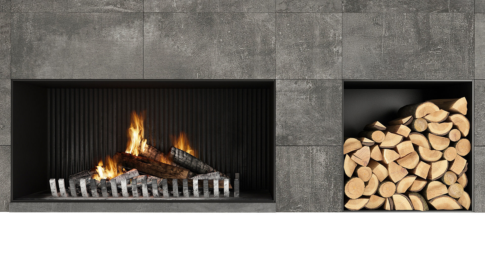 Fireplace modern with logs 3D model_9