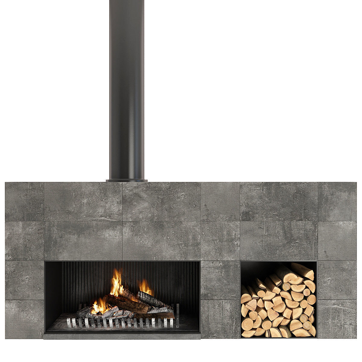Fireplace modern with logs 3D model_13