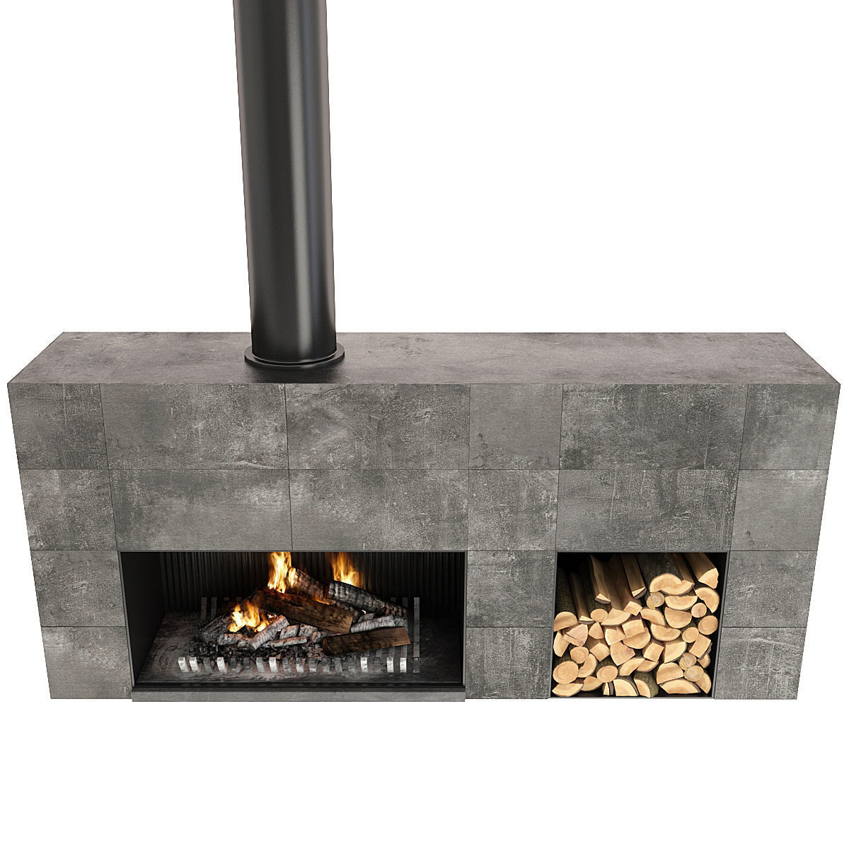 Fireplace modern with logs 3D model_12