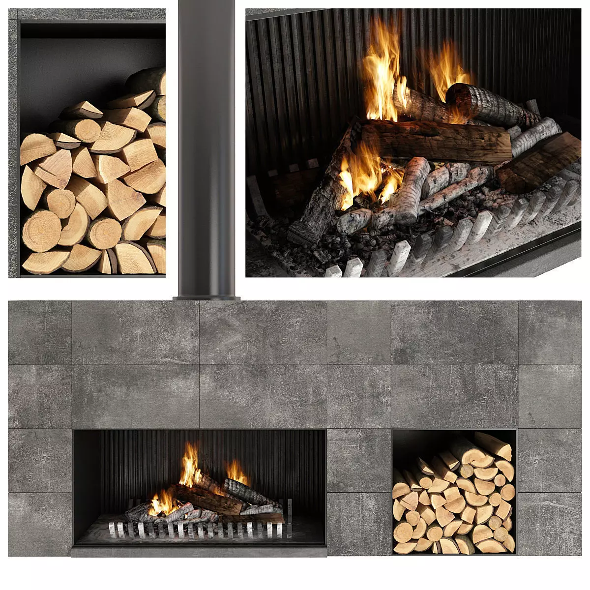 Fireplace modern with logs 3D model_0