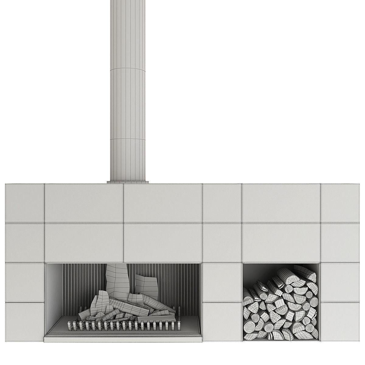 Fireplace modern with logs 3D model_14