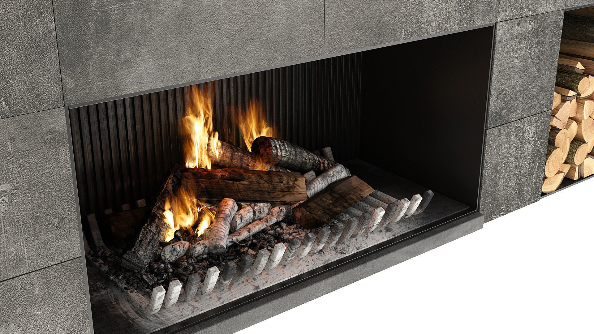Fireplace modern with logs 3D model_10