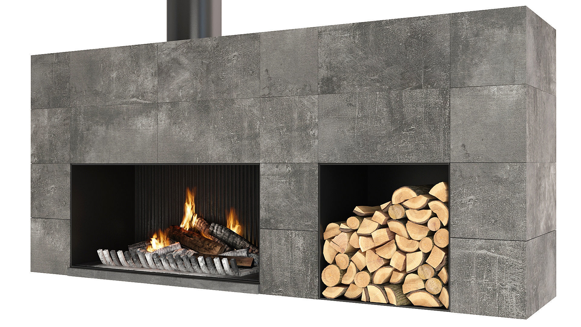 Fireplace modern with logs 3D model_4