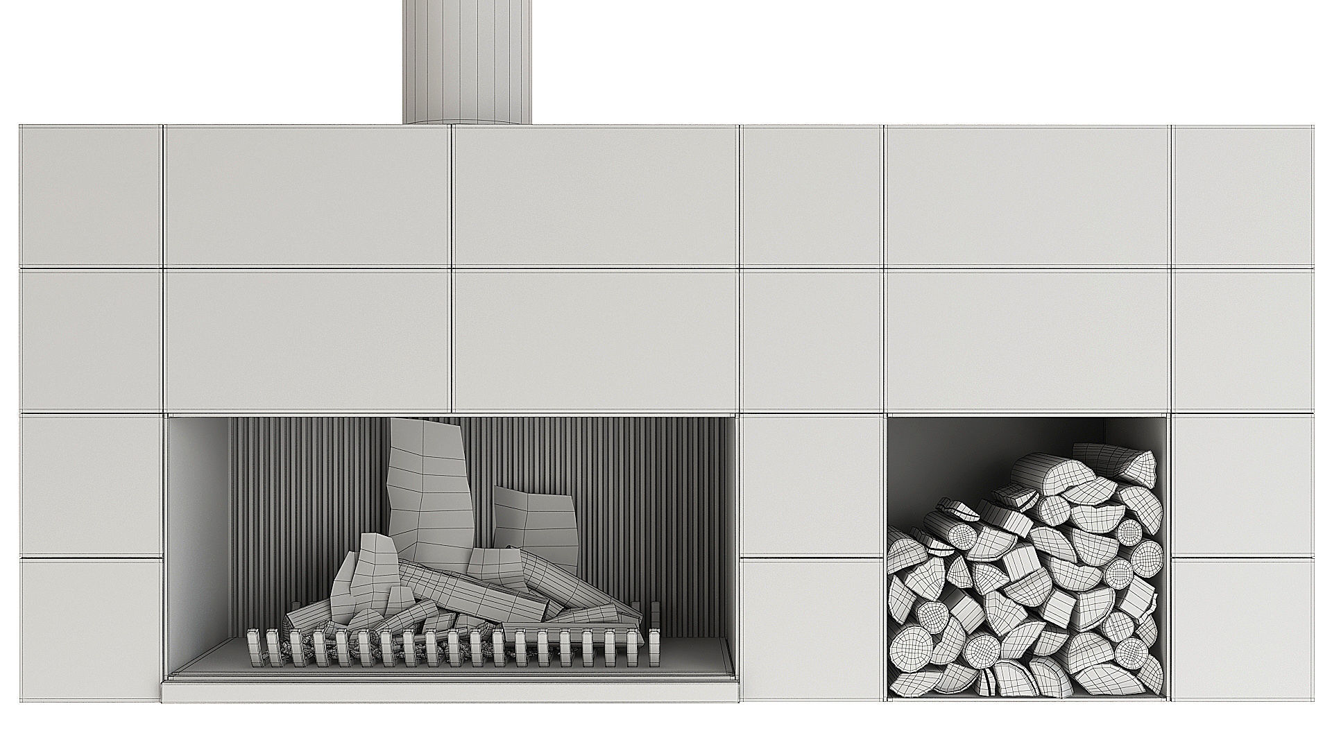 Fireplace modern with logs 3D model_2
