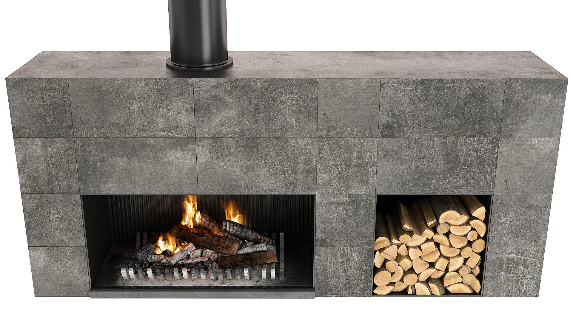 Fireplace modern with logs 3D model_6