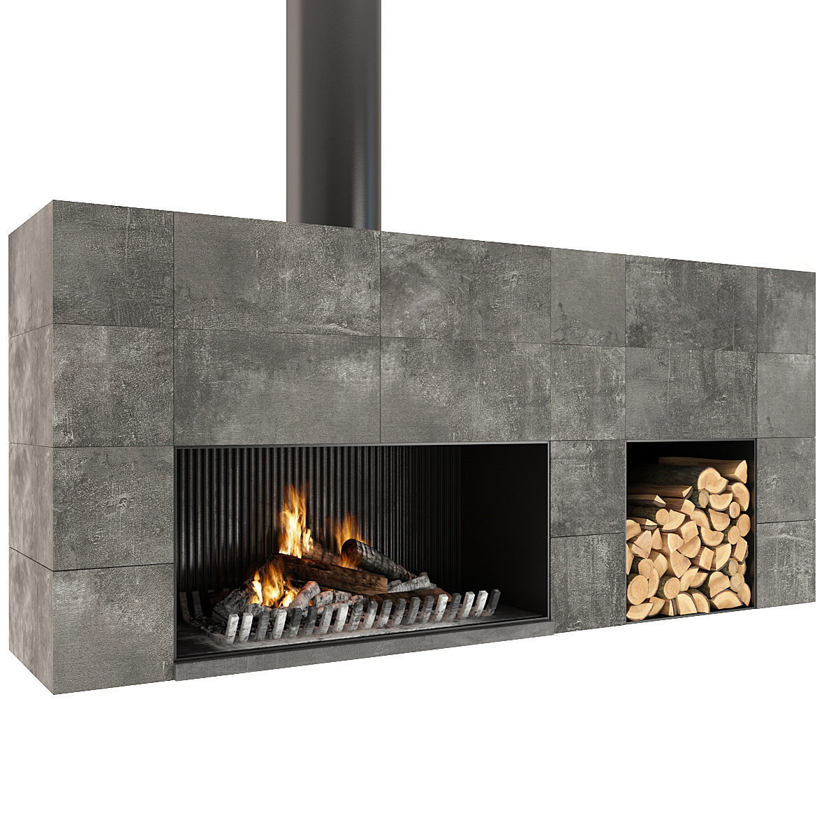 Fireplace modern with logs 3D model_15