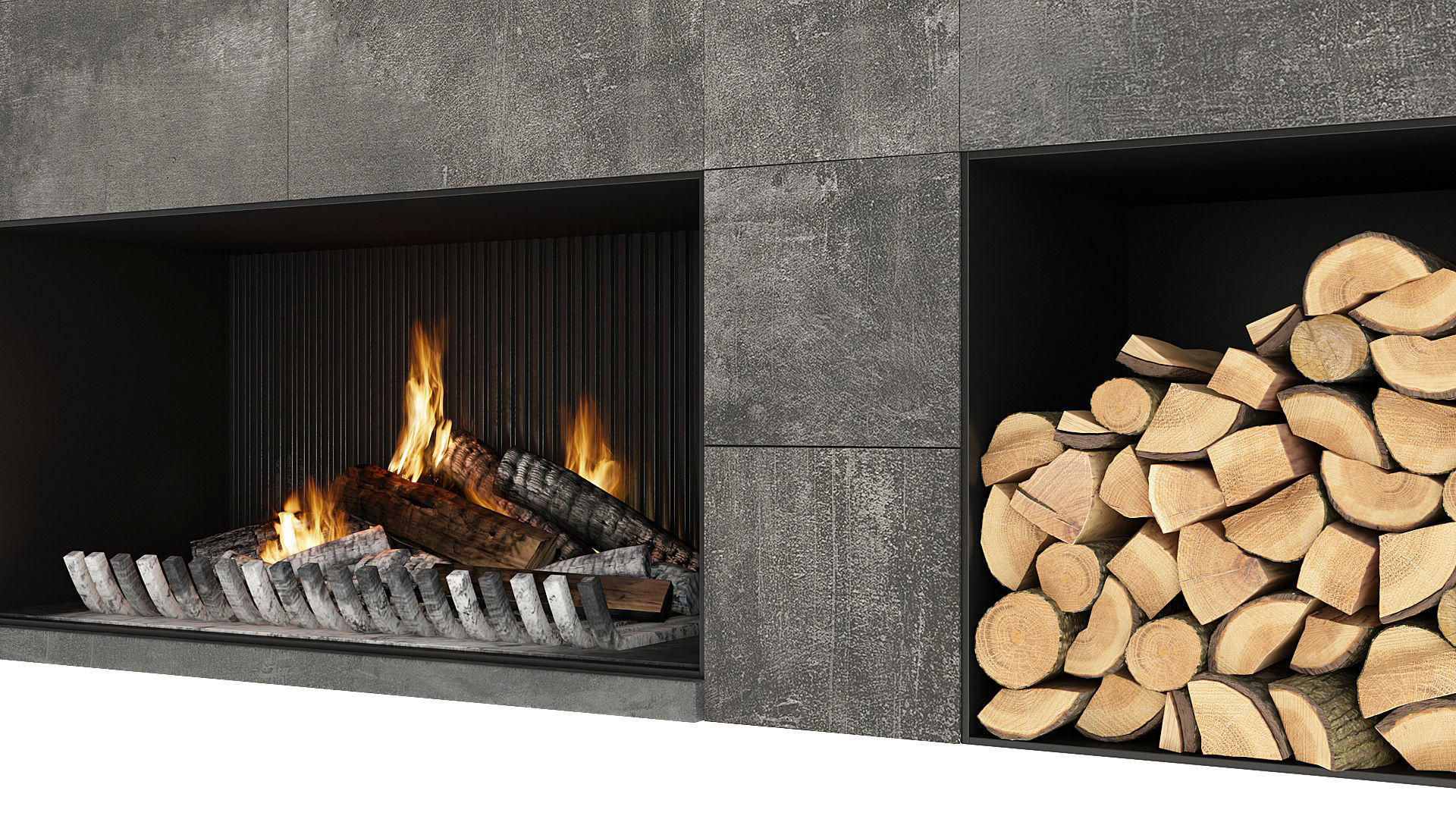 Fireplace modern with logs 3D model_7