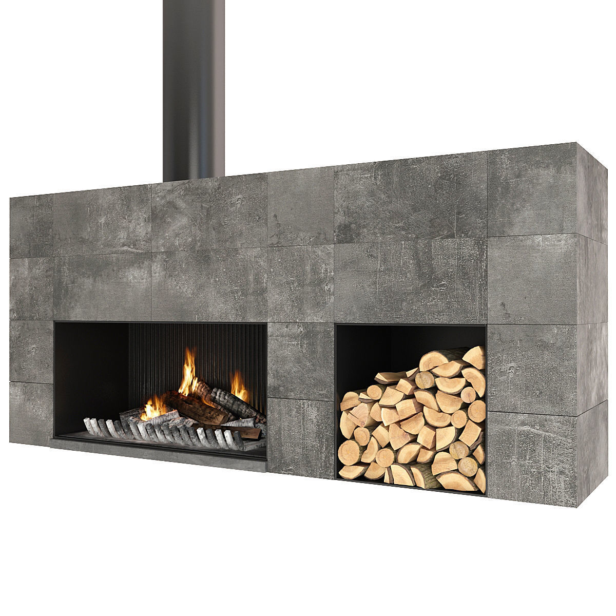 Fireplace modern with logs 3D model_16