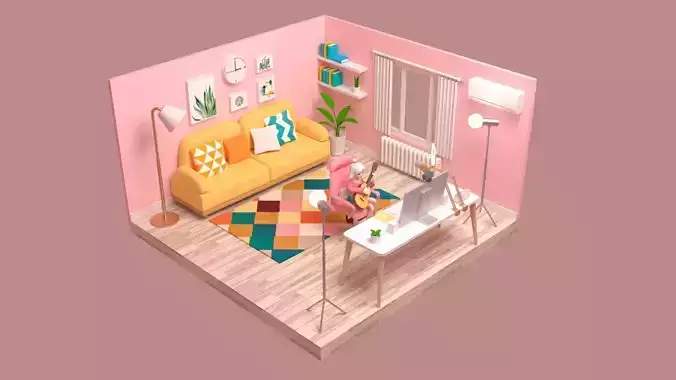 BJRoom girl with guitar in chair