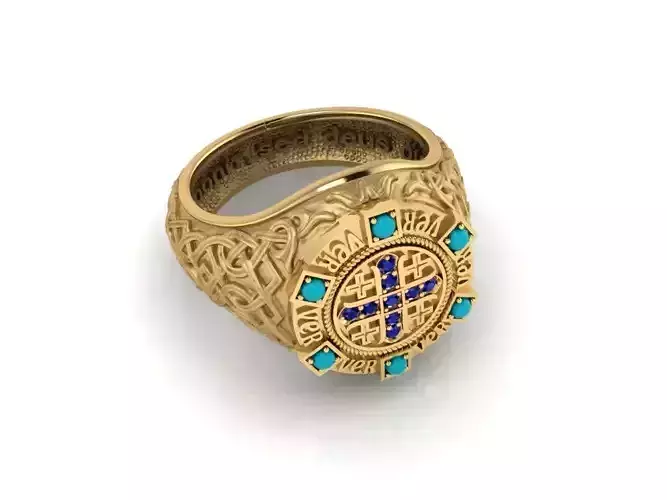 ancient ring with diamonds and cabochons