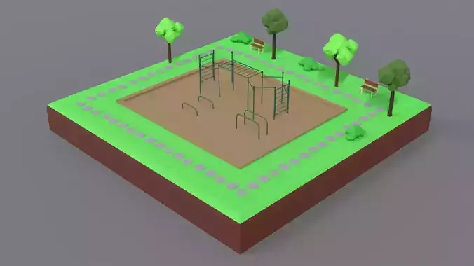 Low Poly Cartoon Calisthenics Park Scene