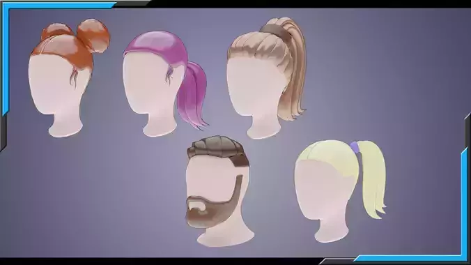 Base Stylized Haircuts 36-40 Low-poly 3D model