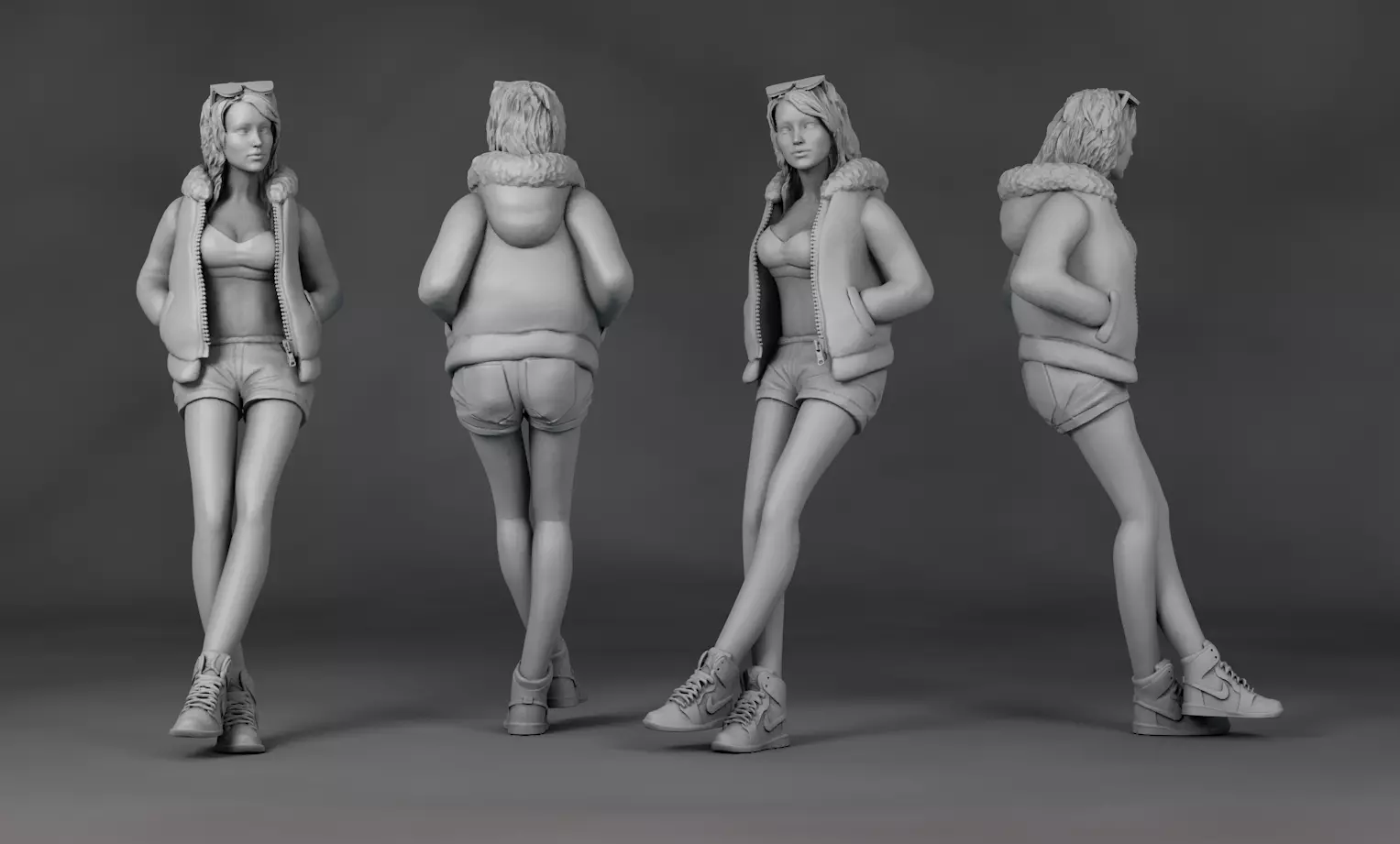 Girl Leaning against the car for 3D print model_0