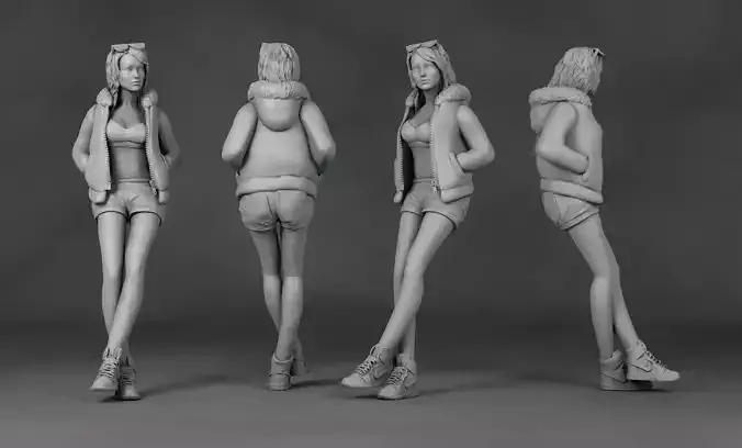 Girl Leaning against the car for 3D print model