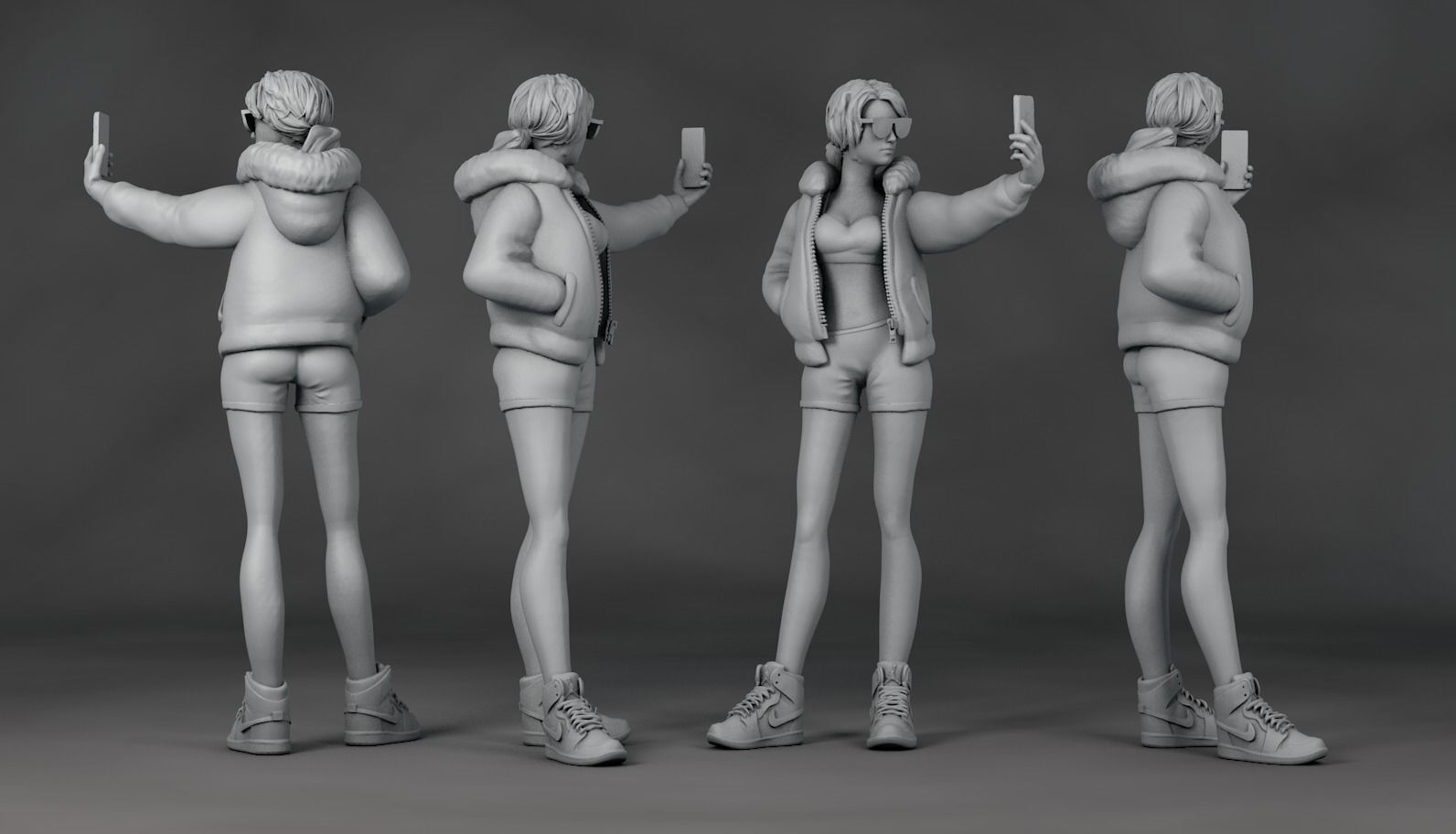 Girl Set 3 Actions For 3D print model_3