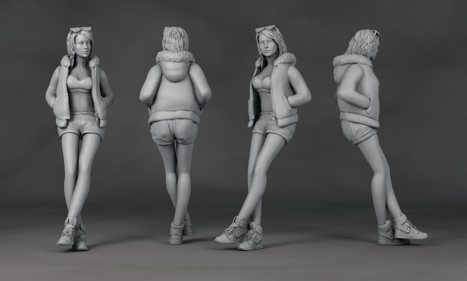 Girl Set 3 Actions For 3D print model_1