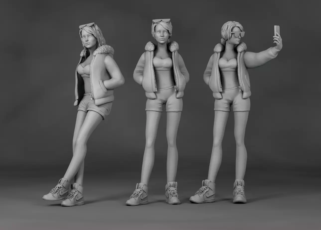 Girl Set 3 Actions For 3D print model_0