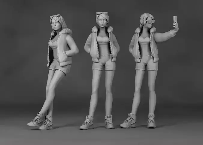 Girl Set 3 Actions For 3D print model