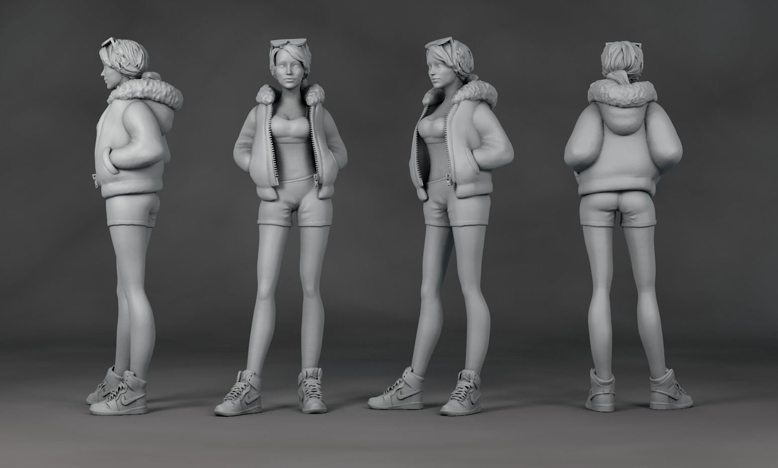 Girl Set 3 Actions For 3D print model_2