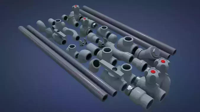 Set of modular PVC pipes Low-poly 3D model