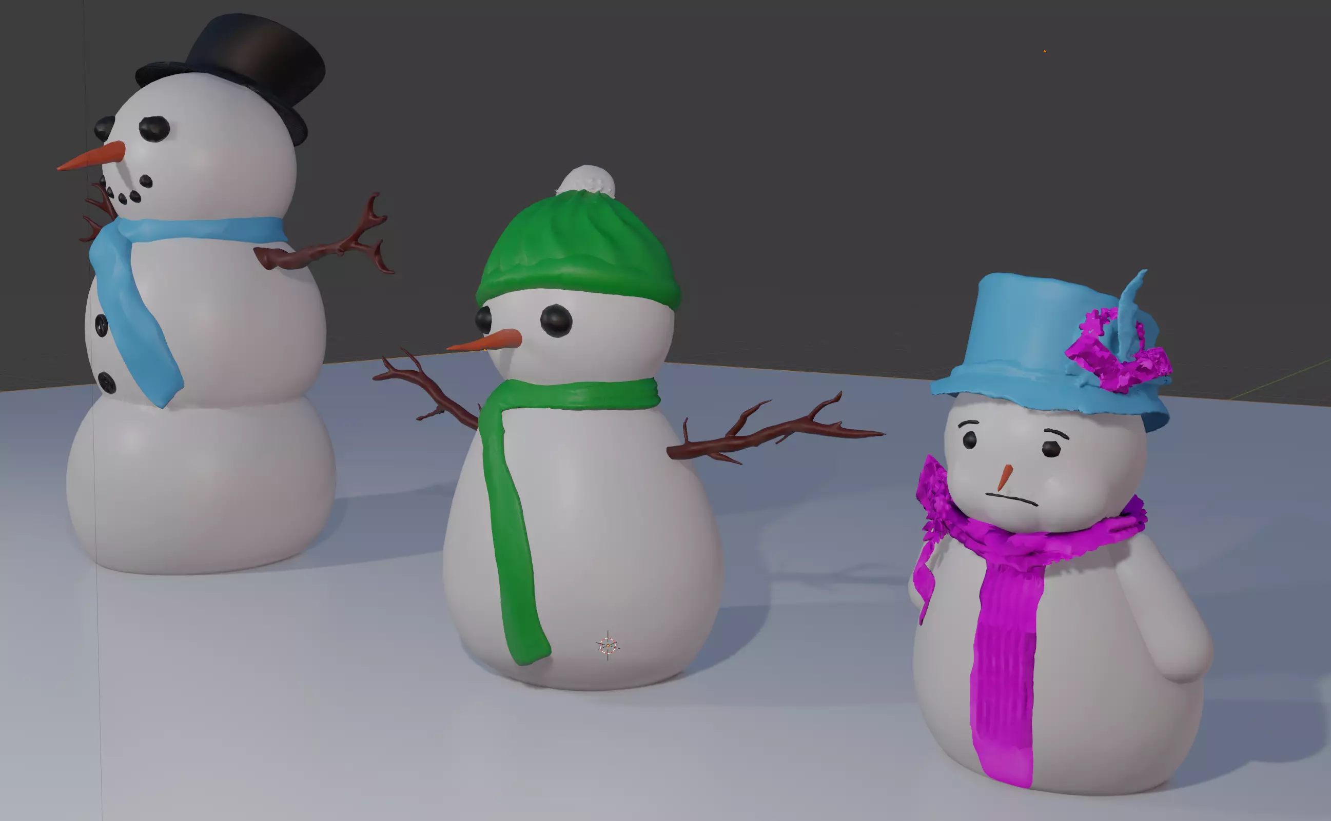 3 diffent snowmen Low poly  3D model_0
